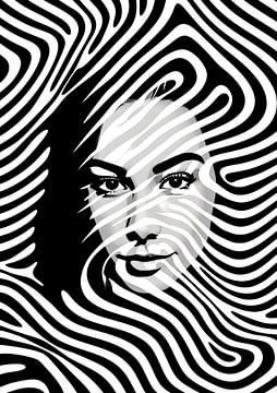 Zwart-wit portret met optische illusie van Vlindertuin Art
