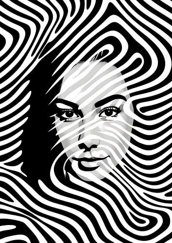 Black-and-white portrait with optical illusion