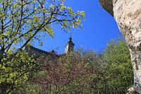 view of the bell tower on the ramparts of Rocamadour castle