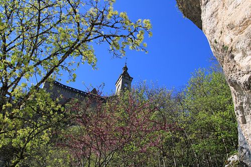 view of the bell tower on the ramparts of Rocamadour castle