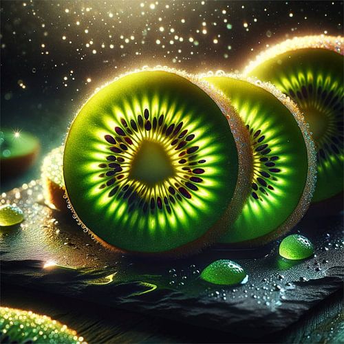 Gesneden kiwi's als smaragdgroene manen