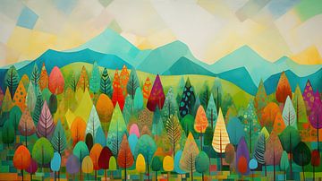 Bunte Wald und Hügel naive Kunst von Jan Bechtum