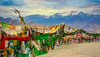 Gebedsvlaggen voor de bergen van de Himalaya, Tibet van Rietje Bulthuis thumbnail