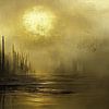 Golden City View | Chuchotements dans le brouillard doré sur Peinture Abstraite