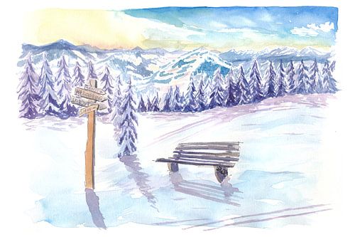 Journée romantique de randonnée à ski avec vue sur les montagnes et les forêts