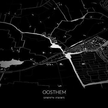 Zwart-witte landkaart van Oosthem, Fryslan. van Rezona