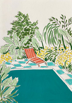 Ontspannende tuin aan het zwembad