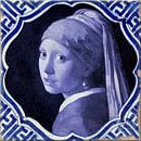 Delft blue tile Girl with a Pearl Earring by Fine Art Flower - Artist Sander van Laar thumbnail