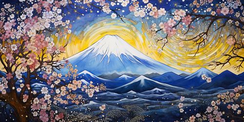 Berg Fuji umgeben von Sakura-Blüten