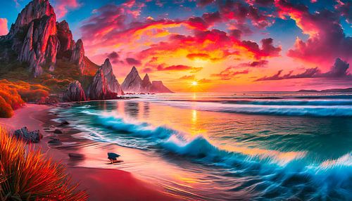 Strand met zonsondergang