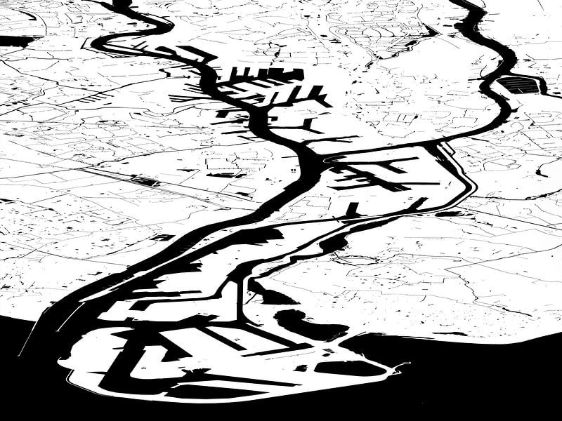 Hafenkarte Rotterdam - weiß und schwarz von Frans Blok