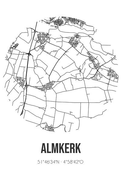 Almkerk (Noord-Brabant) | Karte | Schwarz und Weiß von Ortsdrucke