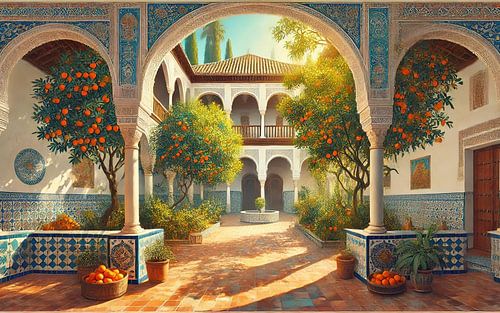 Vintage Spanje, Andalusische binnenplaats Poster