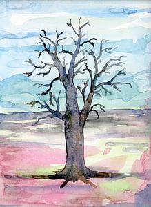 Eine Aquarellzeichnung eines Baumes