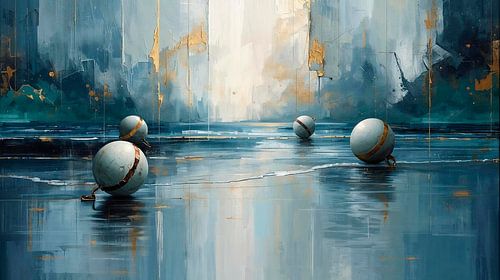 Abstract water spheres in blue & nd gold