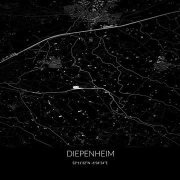 Zwart-witte landkaart van Diepenheim, Overijssel. van Rezona