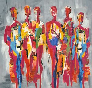 Red People of Color | Rood Schilderij met Figuren van Kunst Kriebels