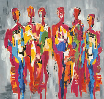 Red People of Color | Abstract Painting of People Figures