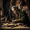 Ein Holzarbeiter bei der Arbeit an einem Tisch. von Harry Stok