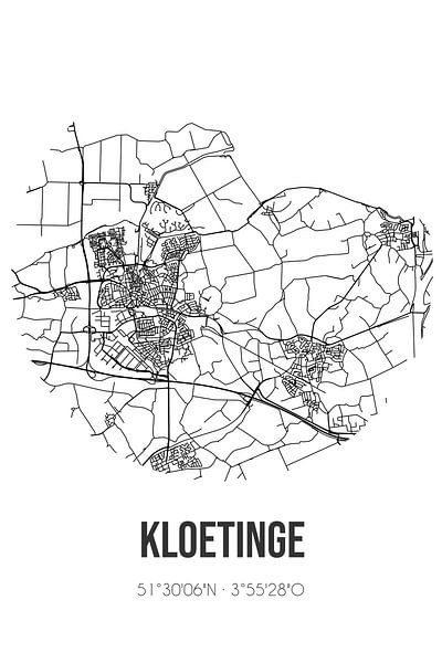 Kloetinge (Zeeland) | Map | Black and white by Prints of Place
