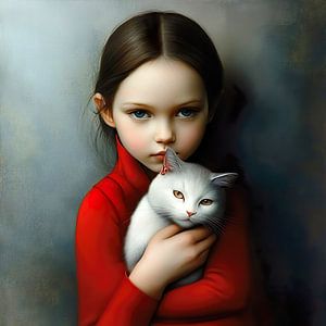 Fille avec chat blanc