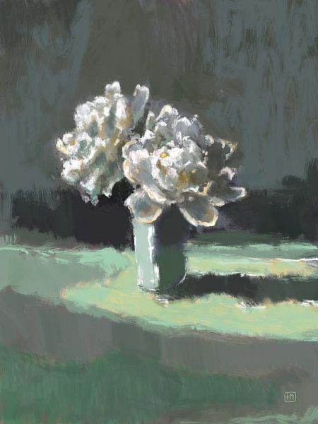 Weiße Blumen im Sonnenlicht von Hella Maas