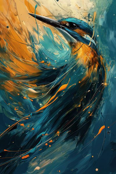Oogverblindende Vlucht - IJsvogel in Abstracte Kleuren van Eva Lee