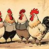 Porträtillustration von singenden Hähnen auf dem Lande von MIROKKU