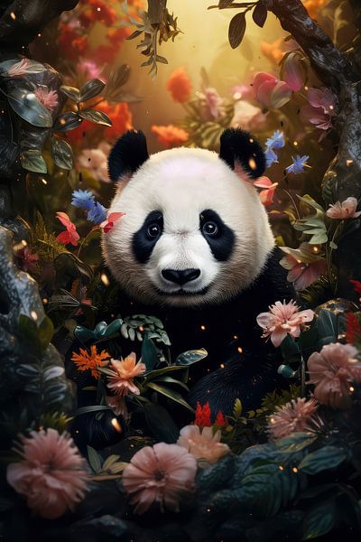 Portrait d'un panda dans la jungle par Digitale Schilderijen