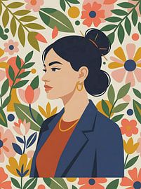 Chic Woman Portrait with Floral Background