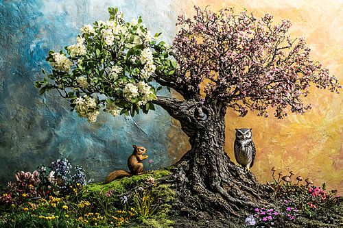 Realistische boom met dieren