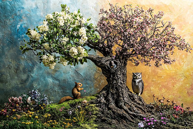 Realistic tree with animals by Art & Soul Creations