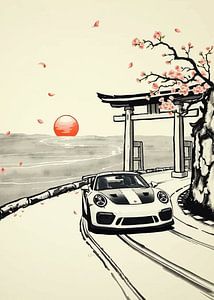 Porsche 911 GT3 RS Japanische Sumi-e-Malerei