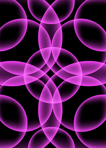 Abstraktes geometrisches Blumenmuster in Lila auf schwarzem Hintergrund