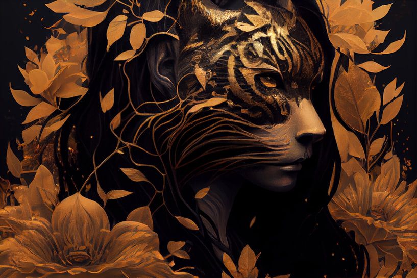 Surrealismus Tiger und Mensch von Digitale Schilderijen