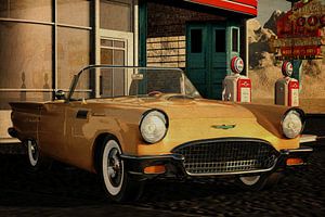 Ford Thunderbird an einer alten Tankstelle