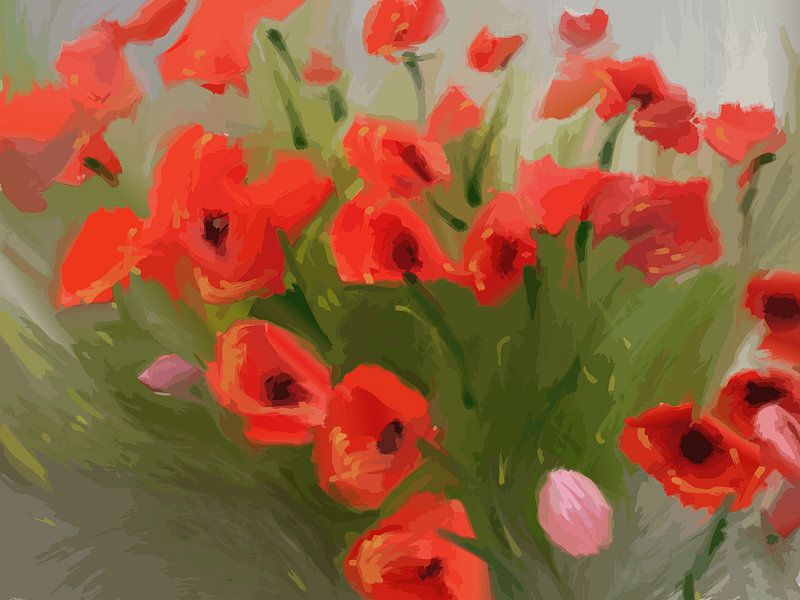 Coquelicots rouges dans la verdure par Domstad Rudie