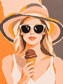 Vrolijk Zomers Portret met IJsje in papiercollage stijl