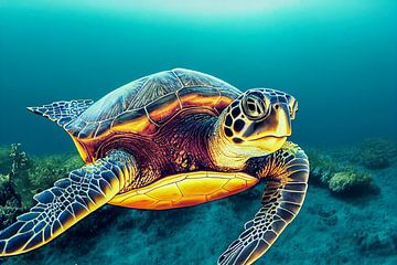 Portrait of a Turtle in the Sea Illustration by Animaflora PicsStock