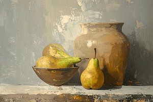 Küchenkunst: Rustikales Stillleben mit Birnen und Keramik