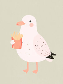 Möwe mit Pommes – Lustiges maritimes Kinderbild von StudioRemier