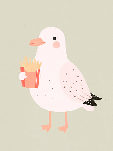 Möwe mit Pommes – Lustiges maritimes Kinderbild