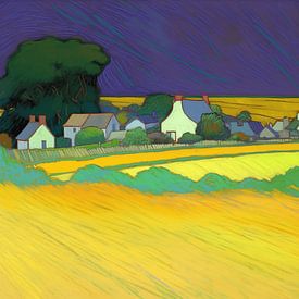 Landschap in van Gogh-stijl_vierkant van Ton Kuijpers