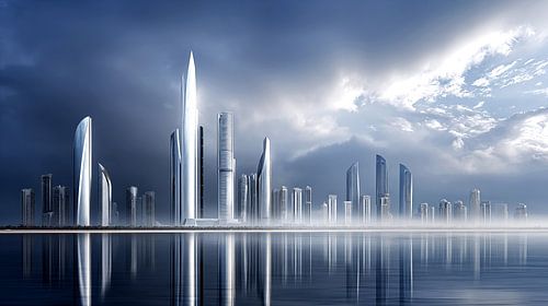 Skyline met hypermoderne wolkenkrabbers