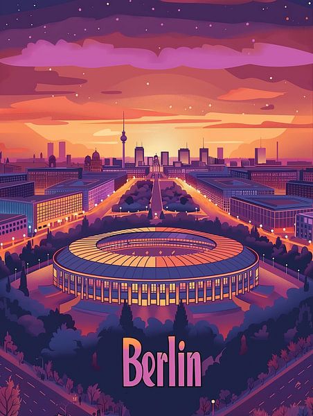 Rêver à Berlin : Affiche rétro City Lights par Travel Shop