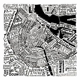Amsterdam, typographical map with A'dam tower by Muurbabbels Typographic Design