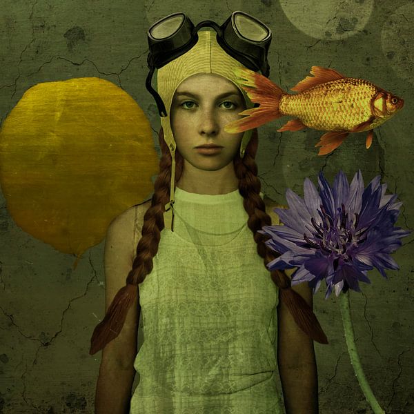 Vintage Beauty Badehaube Gold/Fisch/Blume von Yvonne Zeldenthuis