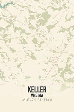 Vintage landkaart van Keller (Virginia), USA. van Rezona
