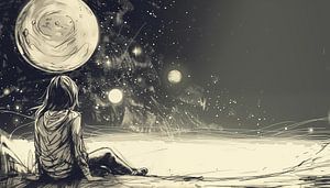 Mädchen und das Universum Skizzenpanorama