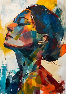 Femme, profil, couleurs profondes, abstrait, peinture à l'huile